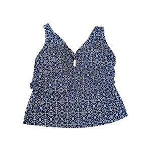 Lands End Womens 24W Moulded Cups Tabkini Blue Print Cris Cross Swim Top